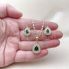 Oro Laminado Earring and Pendant Adult Set, Gold Filled Style Teardrop and Cluster Design, with Green and White Cubic Zirconia, Polished, Golden Finish, 10.196.0197