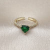 Oro Laminado Multi Stone Ring, Gold Filled Style Heart Design, with Green Cubic Zirconia and White Micro Pave, Polished, Golden Finish, 01.196.0031