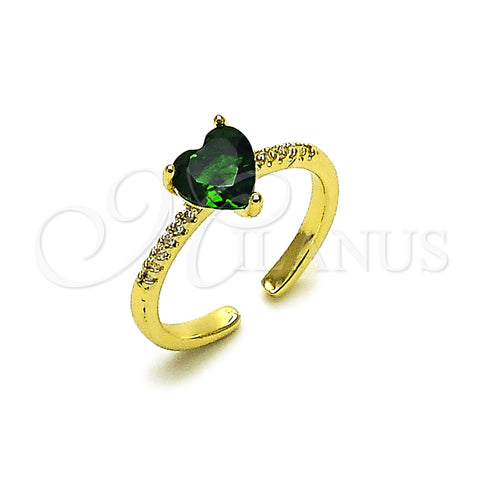Oro Laminado Multi Stone Ring, Gold Filled Style Heart Design, with Green Cubic Zirconia and White Micro Pave, Polished, Golden Finish, 01.196.0031 (One size fits all)