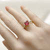 Oro Laminado Multi Stone Ring, Gold Filled Style Heart Design, with Ruby Cubic Zirconia and White Micro Pave, Polished, Golden Finish, 01.196.0031.1 (One size fits all)