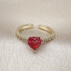 Oro Laminado Multi Stone Ring, Gold Filled Style Heart Design, with Ruby Cubic Zirconia and White Micro Pave, Polished, Golden Finish, 01.196.0031.1 (One size fits all)