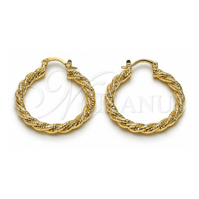 Oro Laminado Medium Hoop, Gold Filled Style Twist Design, Diamond Cutting Finish, Golden Finish, 02.196.0249.30