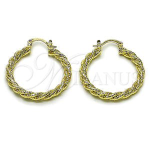 Gold Filled Hoop Earrings — Medium Hoop Twist Design Diamond Cutting 02. — main product view — SKU 161808 | Oro Laminado aretes de aro — Medium Hoop Twist diseño Diamond Cutting 02. — SKU 161808