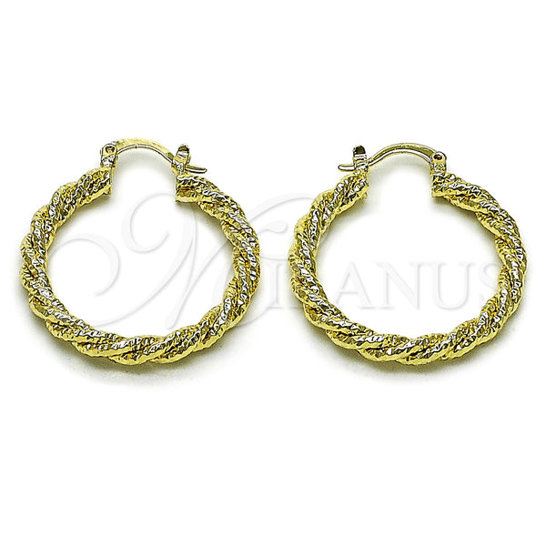 Gold Filled Hoop Earrings — Medium Hoop Twist Design Diamond Cutting 02. — main product view — SKU 161808 | Oro Laminado aretes de aro — Medium Hoop Twist diseño Diamond Cutting 02. — SKU 161808