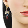 Oro Laminado Long Earring, Gold Filled Style Bow and Teardrop Design, with Multicolor and White Cubic Zirconia, Polished, Golden Finish, 02.196.0251