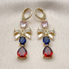 Oro Laminado Long Earring, Gold Filled Style Bow and Teardrop Design, with Multicolor and White Cubic Zirconia, Polished, Golden Finish, 02.196.0251