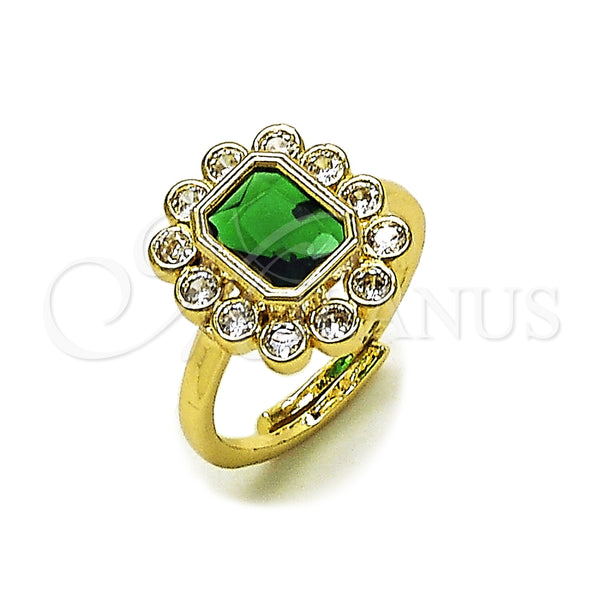 Oro Laminado Multi Stone Ring, Gold Filled Style Cluster Design, with Green and White Cubic Zirconia, Polished, Golden Finish, 01.196.0032