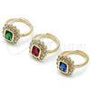 Oro Laminado Multi Stone Ring, Gold Filled Style Cluster Design, with Green and White Cubic Zirconia, Polished, Golden Finish, 01.196.0032 (One size fits all)