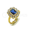 Oro Laminado Multi Stone Ring, Gold Filled Style Cluster Design, with Sapphire Blue and White Cubic Zirconia, Polished, Golden Finish, 01.196.0032.2