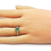 Oro Laminado Multi Stone Ring, Gold Filled Style Heart and Cluster Design, with Green and White Cubic Zirconia, Polished, Golden Finish, 01.196.0033 (One size fits all)