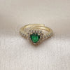 Oro Laminado Multi Stone Ring, Gold Filled Style Heart and Cluster Design, with Green and White Cubic Zirconia, Polished, Golden Finish, 01.196.0033 (One size fits all)