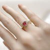 Oro Laminado Multi Stone Ring, Gold Filled Style Heart and Cluster Design, with Ruby and White Cubic Zirconia, Polished, Golden Finish, 01.196.0033.1 (One size fits all)