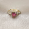 Oro Laminado Multi Stone Ring, Gold Filled Style Heart and Cluster Design, with Ruby and White Cubic Zirconia, Polished, Golden Finish, 01.196.0033.1 (One size fits all)