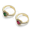 Oro Laminado Multi Stone Ring, Gold Filled Style Heart and Cluster Design, with Ruby and White Cubic Zirconia, Polished, Golden Finish, 01.196.0033.1 (One size fits all)