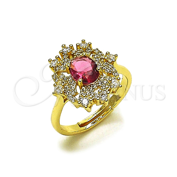 Oro Laminado Multi Stone Ring, Gold Filled Style Cross and Cluster Design, with Ruby and White Cubic Zirconia, Polished, Golden Finish, 01.196.0035