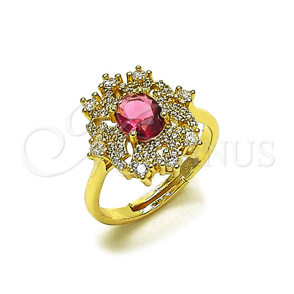 Oro Laminado Multi Stone Ring, Gold Filled Style Cross and Cluster Design, with Ruby and White Cubic Zirconia, Polished, Golden Finish, 01.196.0035 (One size fits all)