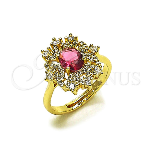 Oro Laminado Multi Stone Ring, Gold Filled Style Cross and Cluster Design, with Ruby and White Cubic Zirconia, Polished, Golden Finish, 01.196.0035 (One size fits all)