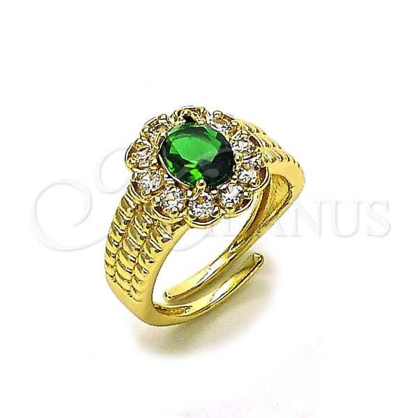 Oro Laminado Multi Stone Ring, Gold Filled Style Cluster Design, with Green and White Cubic Zirconia, Polished, Golden Finish, 01.196.0036