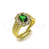 Oro Laminado Multi Stone Ring, Gold Filled Style Cluster Design, with Green and White Cubic Zirconia, Polished, Golden Finish, 01.196.0036 (One size fits all)