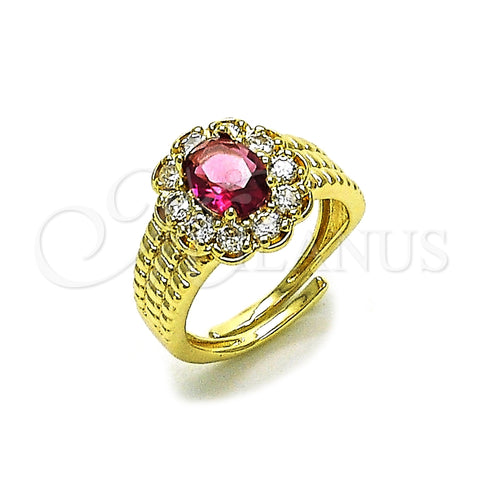 Oro Laminado Multi Stone Ring, Gold Filled Style Cluster Design, with Ruby and White Cubic Zirconia, Polished, Golden Finish, 01.196.0036.1