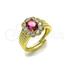 Oro Laminado Multi Stone Ring, Gold Filled Style Cluster Design, with Ruby and White Cubic Zirconia, Polished, Golden Finish, 01.196.0036.1