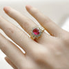 Oro Laminado Multi Stone Ring, Gold Filled Style Cluster Design, with Ruby and White Cubic Zirconia, Polished, Golden Finish, 01.196.0036.1 (One size fits all)