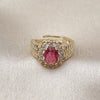 Oro Laminado Multi Stone Ring, Gold Filled Style Cluster Design, with Ruby and White Cubic Zirconia, Polished, Golden Finish, 01.196.0036.1 (One size fits all)