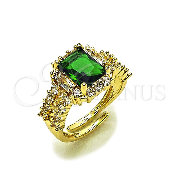 Oro Laminado Multi Stone Ring, Gold Filled Style Cluster and Baguette Design, with Green and White Cubic Zirconia, Polished, Golden Finish, 01.196.0037