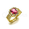 Oro Laminado Multi Stone Ring, Gold Filled Style Cluster and Baguette Design, with Ruby and White Cubic Zirconia, Polished, Golden Finish, 01.196.0037.1