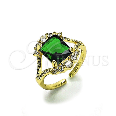 Oro Laminado Multi Stone Ring, Gold Filled Style Cluster Design, with Green and White Cubic Zirconia, Polished, Golden Finish, 01.196.0038