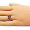 Oro Laminado Multi Stone Ring, Gold Filled Style Cluster Design, with Garnet and White Cubic Zirconia, Polished, Golden Finish, 01.196.0038.1 (One size fits all)