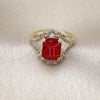 Oro Laminado Multi Stone Ring, Gold Filled Style Cluster Design, with Garnet and White Cubic Zirconia, Polished, Golden Finish, 01.196.0038.1 (One size fits all)
