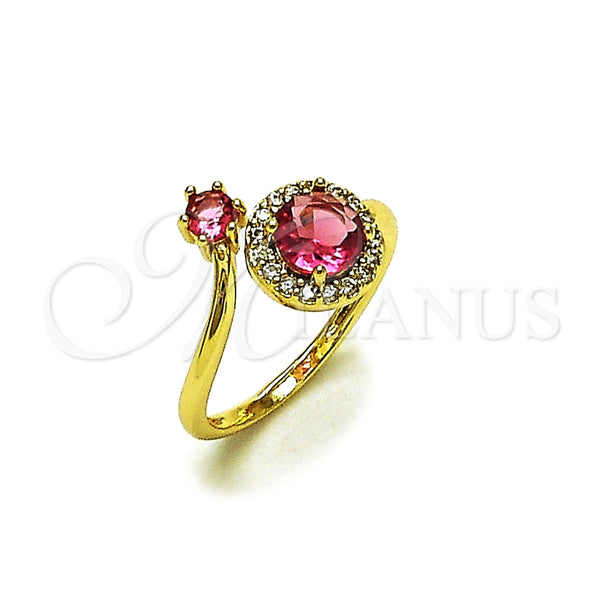 Oro Laminado Multi Stone Ring, Gold Filled Style Cluster Design, with Ruby Cubic Zirconia and White Micro Pave, Polished, Golden Finish, 01.196.0039