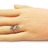 Oro Laminado Multi Stone Ring, Gold Filled Style Flower Design, with Multicolor Cubic Zirconia, Polished, Golden Finish, 01.196.0040