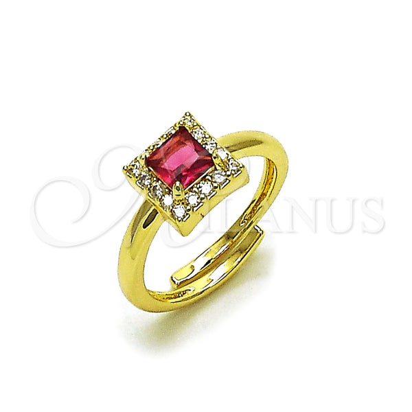 Oro Laminado Multi Stone Ring, Gold Filled Style Cluster Design, with Ruby and White Cubic Zirconia, Polished, Golden Finish, 01.196.0041
