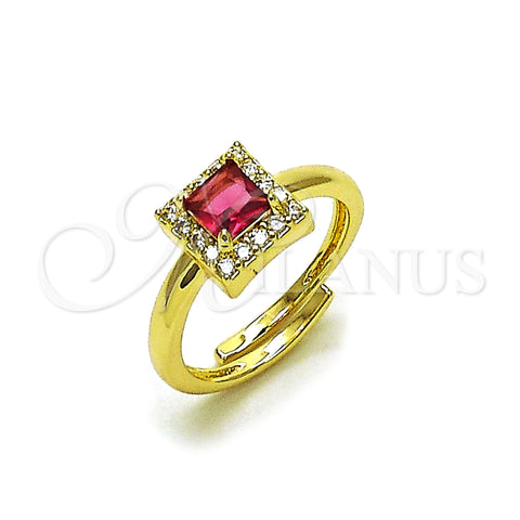 Oro Laminado Multi Stone Ring, Gold Filled Style Cluster Design, with Ruby and White Cubic Zirconia, Polished, Golden Finish, 01.196.0041 (One size fits all)