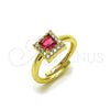 Oro Laminado Multi Stone Ring, Gold Filled Style Cluster Design, with Ruby and White Cubic Zirconia, Polished, Golden Finish, 01.196.0041 (One size fits all)