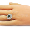 Oro Laminado Multi Stone Ring, Gold Filled Style Cluster and Baguette Design, with Green and White Cubic Zirconia, Polished, Golden Finish, 01.196.0042 (One size fits all)