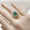 Oro Laminado Multi Stone Ring, Gold Filled Style Cluster and Baguette Design, with Green and White Cubic Zirconia, Polished, Golden Finish, 01.196.0042 (One size fits all)