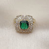 Oro Laminado Multi Stone Ring, Gold Filled Style Cluster and Baguette Design, with Green and White Cubic Zirconia, Polished, Golden Finish, 01.196.0042 (One size fits all)