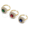 Oro Laminado Multi Stone Ring, Gold Filled Style Cluster and Baguette Design, with Green and White Cubic Zirconia, Polished, Golden Finish, 01.196.0042 (One size fits all)