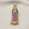 Oro Laminado Religious Pendant, Gold Filled Style Guadalupe Design, with Multicolor Cubic Zirconia, Polished, Golden Finish, 05.253.0197