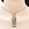 Oro Laminado Religious Pendant, Gold Filled Style Guadalupe Design, with Multicolor Cubic Zirconia, Polished, Golden Finish, 05.253.0197