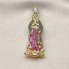 Oro Laminado Religious Pendant, Gold Filled Style Guadalupe Design, with Multicolor Cubic Zirconia, Polished, Golden Finish, 05.253.0197