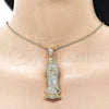 Oro Laminado Religious Pendant, Gold Filled Style Guadalupe Design, with White Cubic Zirconia, Polished, Golden Finish, 05.253.0197.1