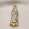 Oro Laminado Religious Pendant, Gold Filled Style Guadalupe Design, with White Cubic Zirconia, Polished, Golden Finish, 05.253.0197.1