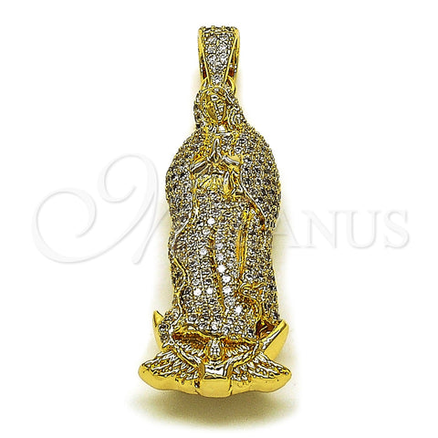 Oro Laminado Religious Pendant, Gold Filled Style Guadalupe Design, with White Cubic Zirconia, Polished, Golden Finish, 05.253.0197.1