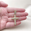 Oro Laminado Religious Pendant, Gold Filled Style Cross Design, with White Cubic Zirconia, Polished, Golden Finish, 05.253.0198