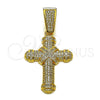 Oro Laminado Religious Pendant, Gold Filled Style Cross Design, with White Cubic Zirconia, Polished, Golden Finish, 05.253.0198