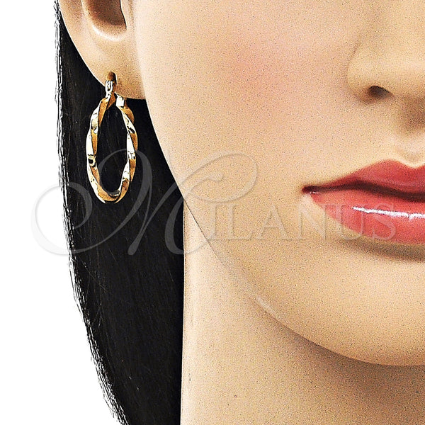 Gold Filled Hoop Earrings — Medium Hoop Twist Design Polished 02. — alternate product view — SKU 161834 | Oro Laminado aretes de aro — Medium Hoop Twist diseño pulido 02. — SKU 161834